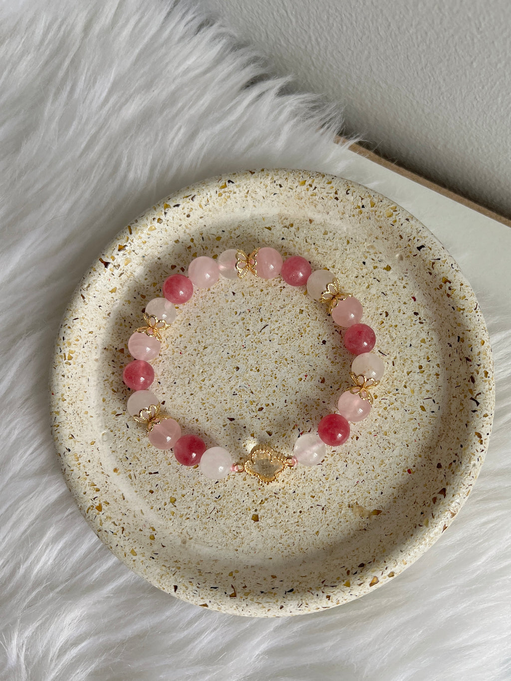 Blush Clover - Rose Quartz, White Jade, and Cherry Quartz