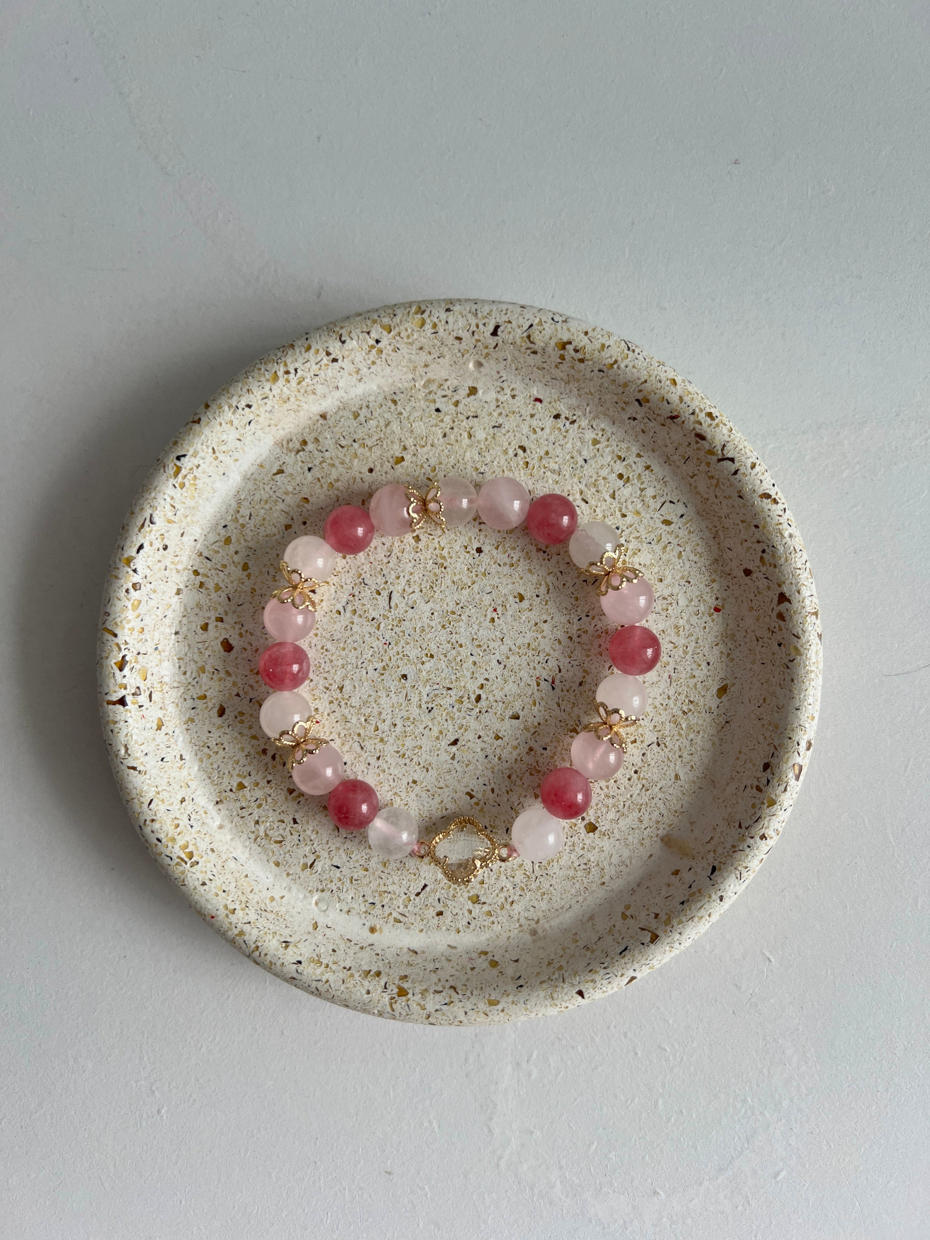 Blush Clover - Rose Quartz, White Jade, and Cherry Quartz