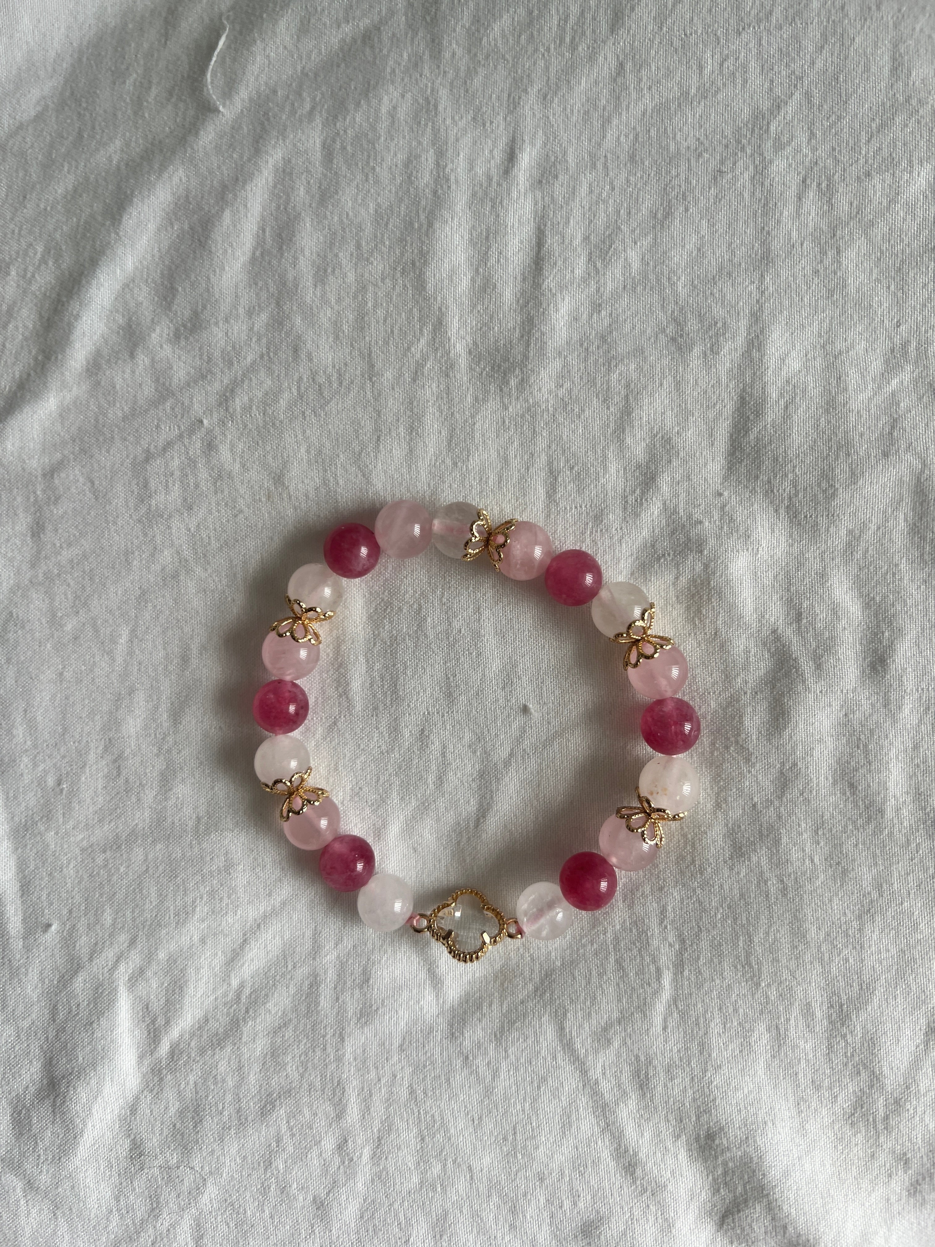 Blush Clover - Rose Quartz, White Jade, and Cherry Quartz